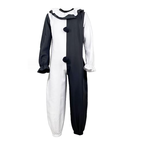 WAZHAKU Horror Clown Jumpsuit Halloween Terrifier Kostüm Herren Set mit Schwarz Weißer Overall und Terrifier Clown Hut Maske Herren Art the Clown Kostüm für Halloween Karneval von WAZHAKU