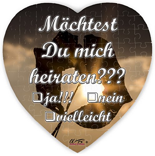 WB wohn trends Puzzle-Botschaft Herz, HEIRATSANTRAG: Möchtest Du Mich heiraten - Blatt Sonne, 75 Teile 19x19cm inkl. Geschenk-Beutel von WB wohn trends