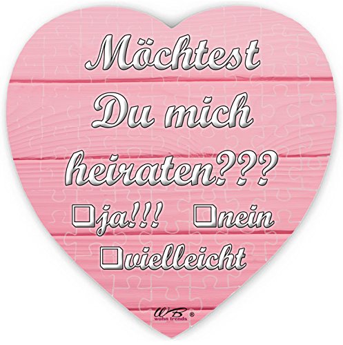 WB wohn trends Puzzle-Botschaft Herz, HEIRATSANTRAG: Möchtest Du Mich heiraten - rosa, 75 Teile 19x19cm inkl. Geschenk-Beutel von WB wohn trends