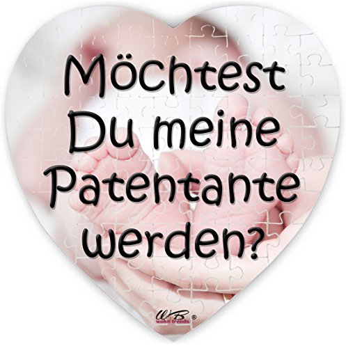 WB wohn trends Puzzle-Botschaft Herz, Möchtest Du Meine Patentante Werden - Babyfüße, 75 Teile 19x19cm inkl. Geschenk-Beutel von WB wohn trends