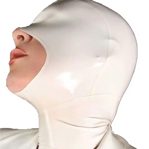 WBAODAN Handgefertigte weiße Latexmaske mit Gummihaube mit Reißverschluss hinten Cosplay-Kopfbedeckung die den Mund freilegt(Size:XL-64CM) von WBAODAN