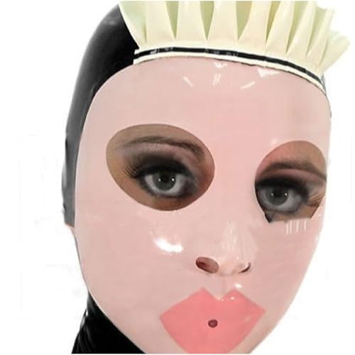 WBAODAN Maid Gummi-Maske, Latexkappe, Spitze, vorne und hinten, Reißverschluss, Cosplay, Halloween, freiliegende Augen, Atemöffnung (Größe: L-68 cm) von WBAODAN