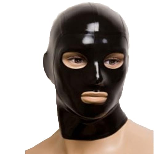 WBAODAN Schwarze Gummi-Kapuzenmaske mit Reißverschluss Hinten für Cosplay-Partys Augen Mund und Nase Freiliegend(Size:XL-70CM) von WBAODAN