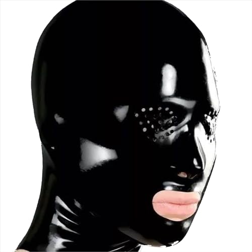 WBAODAN Vollgesichtsmaske, schwarze Gummimaske mit Atemanschluss, Naturlatex-Kopfbedeckung für Rollenspiele (Größe: L-6 cm) von WBAODAN