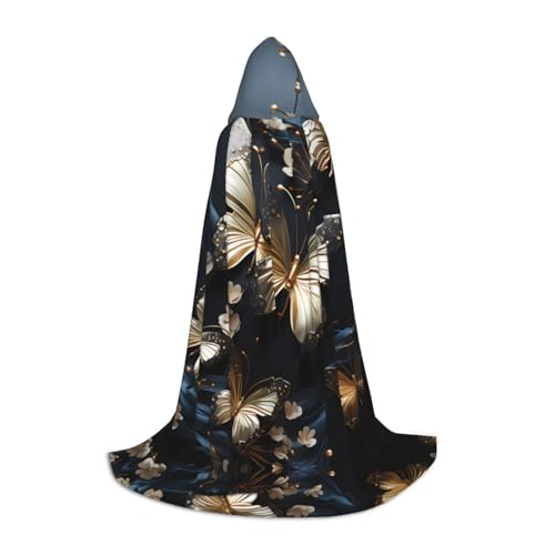 WBQLSL Robe Cape mit Kapuze, goldfarbene weiße Schmetterlinge, schwarz, mit Kapuze, Cosplay-Kostüm, Halloween-Party-Requisite, Größe S/M/L WBQLSL Robe Cape mit Kapuze, goldfarbene weiße Schmetterlinge, schwarz, mit Kapuze, Cosplay-Kostüm, Halloween-Party-Requisite, Größe S/M/L von WBQLSL