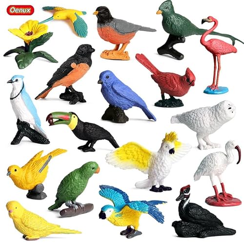 WBTY 17 Stücke Simulierte Vogel Tiere Papagei Modell Figur Spielzeug PVC Flamingo Vögel Figur Sammlung Spielset Kuchendeckel Geschenk Kinder Lernspielzeug von WBTY