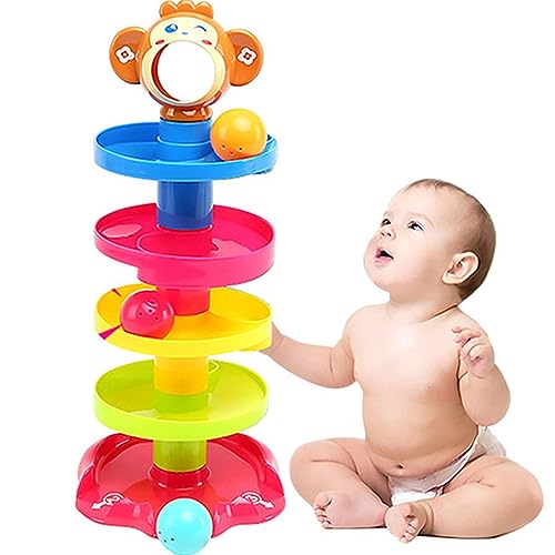 WBTY 5 Schichten Ball Drop Ball Ramp Ball Drop Spielzeug Bunter Rollender Ballturm Lustige Wirbelnde Katze Puzzlespiel Baby Lernspielzeug für 1 2 Jahre Alte Jungen Mädchen Kleinkinder von WBTY