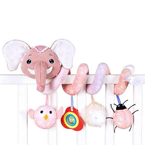 WBTY Kleinkind-Baby-Elefant, Spiralförmig, Plüsch-Hängespielzeug Autositz, Kinderwagen, Wickelspielzeug, Anhänger, Eingebaute Spieluhr (Rosa) von WBTY