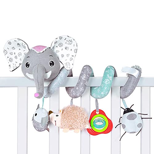 WBTY Kleinkind-Baby-Elefant, Spiralförmig, Plüsch-Hängespielzeug Autositz, Kinderwagen, Wickelspielzeug, Anhänger, Eingebaute Spieluhr (grau) von WBTY