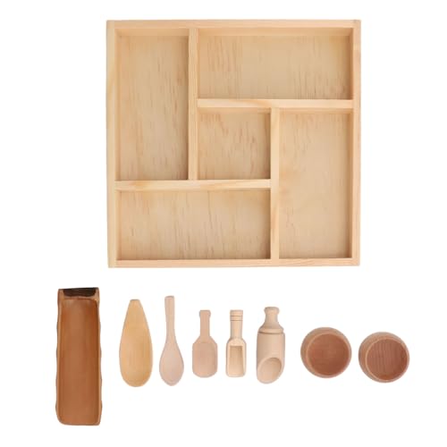 WBTY Montessori Sinnesbehälter-Werkzeuge mit Holzkiste, Kleiner Hölzerner Salzlöffel, Schüsseln für Kleinkinder, Vorgetäuschtes Geschirrspielzeug, Mini-Holzlöffel mit Kurzem Griff für von WBTY