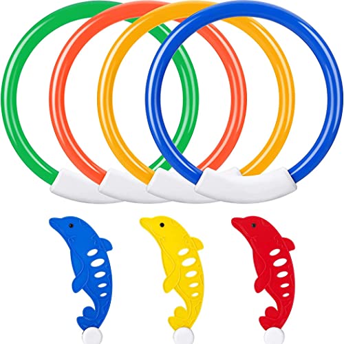 WBYNB Tauchringe für Kinder Set, 4 PCS Tauchringe 3 PCS Tauchender Delfin, Teiliges Pool Spielzeug, Schwimmenspielzeug Unterwasser Tauchen, Unterwasser-Pooltraining Tauchspielzeug für Kinder (7 PCS) von WBYNB