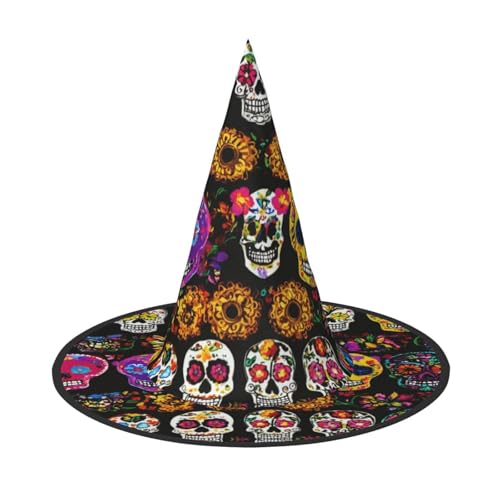 Hexenhüte mit Rosen-Totenkopf-Druck, Halloween-Hexenhüte für Halloween-Dekoration, ikonische Hüte für Halloween von WCXTHGFA