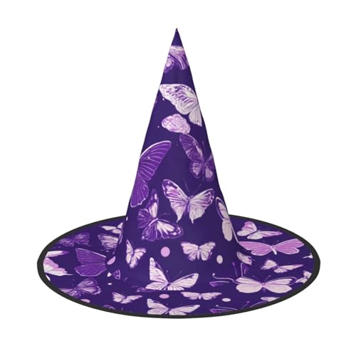 Violette Schmetterlinge mit Blumendruck, Zaubererhüte, Hexenhüte, Halloween-Hexenhüte für Halloween-Dekoration, ikonische Hüte für Halloween von WCXTHGFA