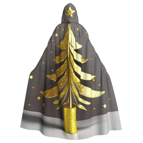 WCXTHGFA Goldener Glitzer-Weihnachtsbaum-Druck, Halloween-Kapuzenumhang für Halloween und Cosplay, bequemer Kapuzenumhang für Erwachsene von WCXTHGFA