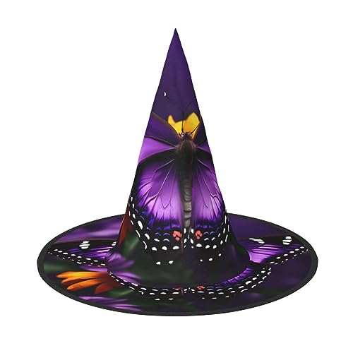 Zaubererhüte mit violettem Schmetterling und Blumendruck, Hexenhüte für Halloween, kultige Hüte für Halloween von WCXTHGFA