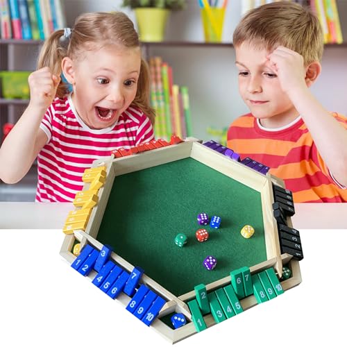 WDEC 6-Spieler Shut The Box, Brettspiel aus Holz, Schließ die BoxWürfelspiel Holzbrett Zahlenspiel Family Pub Bar, Schließen Sie die Box Würfel Spiel für Kinder, Familie Math Spiel (Grün) von WDEC