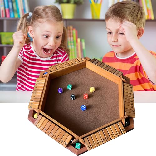 WDEC 6-Spieler Shut The Box, Brettspiel aus Holz, Schließ die BoxWürfelspiel Holzbrett Zahlenspiel Family Pub Bar, Schließen Sie die Box Würfel Spiel für Kinder, Familie Math Spiel (Holzfarbe) von WDEC