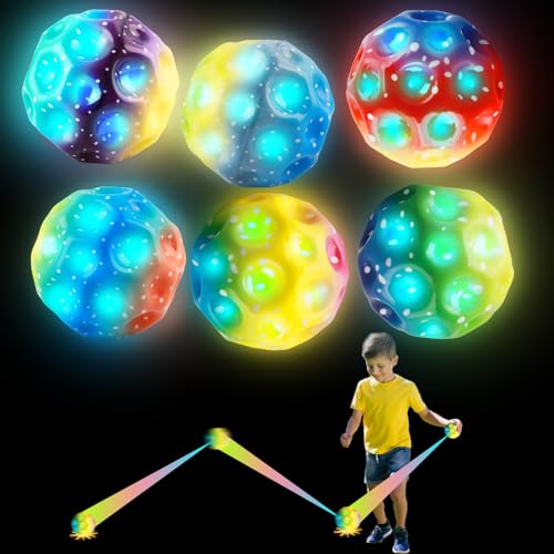 6 Stück Leuchtender Moon Ball, Hohe Springender Gummiball, Bounce Ball Moon Spaceball Super High Bouncing Bounciest, Moon Ball Super High für Kinder Im Freien Party Gift von WDJLNZB