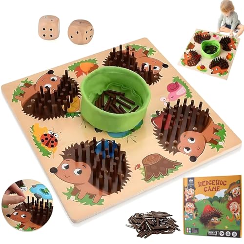 Igel Steckspiel Holz,Montessori Spielzeug,Mathe Feinmotorik Spiel & Zählspielzeug,Igel Steckspiel Pädagogisches Sensorisches für Kinder, Montessori Lernspielzeug Brettspiel mit Würfeln ab 3+ Jahre von WDJLNZB