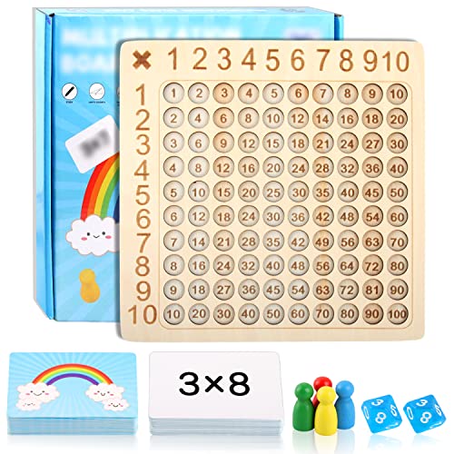 Montessori Multiplikationsbrett, Holz Multiplikation Brettspiel, Brettspiel Multiplikation, Multiplikationstabelle Spiel, Multiplikationslehrmittel für Frühkindliche Bildung für ab 3Jahren (Rainbow) von WDJLNZB