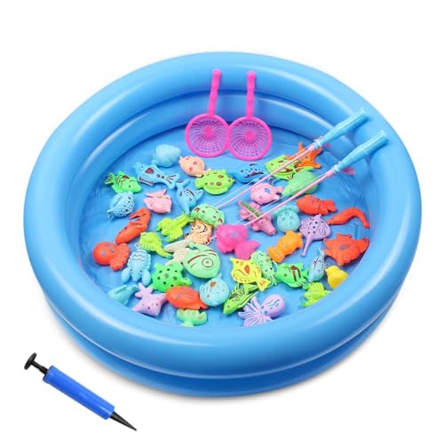 Angelspiel Magnet, 50 Stück Angeln Spielzeug, Fische Angeln Spiel 2 Jahre mit Pool Rute & Netz, Badewannenspielzeug Wasserspielzeug Kinder, Angelspiel Badewanne für Kleinkinder Kindern Angelspiel Magnet, 50 Stück Angeln Spielzeug, Fische Angeln Spiel 2 Jahre mit Pool Rute & Netz, Badewannenspielzeug Wasserspielzeug Kinder, Angelspiel Badewanne für Kleinkinder Kindern von WDKXCN