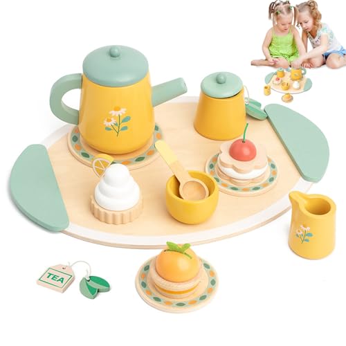 Teeservice Kinder, WDKXCN Kinderküche Zubehör Holz, Spielküche Zubehör Rollenspiele Geschenk, Tee Set Kinder Holz Set, Teeset Kinderspielzeug Geschenk für Kinder Mädchen Jungen von WDKXCN