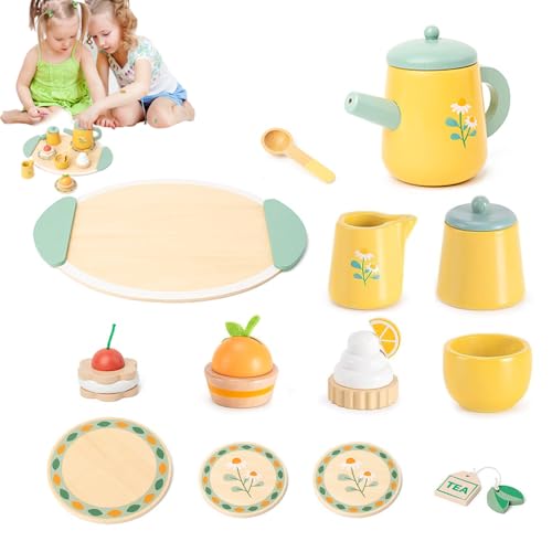 Teeservice Kinder, WDKXCN Kinderküche Zubehör Holz, Spielküche Zubehör Rollenspiele Geschenk, Tee Set Kinder Holz Set, Teeset Kinderspielzeug Geschenk für Kinder Mädchen Jungen von WDKXCN