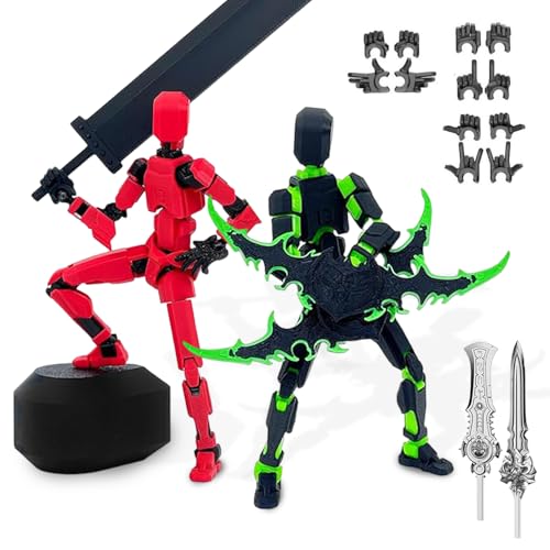 WDKXCN 2 Stück Actionfiguren, T13 Action Figure, Action Figuren mit Mehreren Gelenken, Action Figures mit 4 Waffe + 6 Handtypen, 3D Druck Beweglichen Figuren, Desktop-Dekorationen (Rot, Grün) von WDKXCN