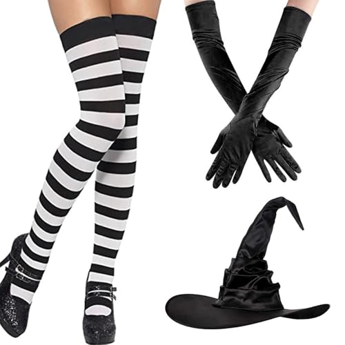 WDKXCN 3pz Halloween Hexenkostüm Damen, Hexenhut Damen mit Hohen Socken, Handschuhe, Halloween Hexenhut Erwachsene, Hexen Kostüm Damen, Cappello da Strega für Cosplay-Partydekoration Halloween WDKXCN 3pz Halloween Hexenkostüm Damen, Hexenhut Damen mit Hohen Socken, Handschuhe, Halloween Hexenhut Erwachsene, Hexen Kostüm Damen, Cappello da Strega für Cosplay-Partydekoration Halloween von WDKXCN