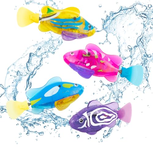 WDKXCN 4 Stück Robo Fisch, Robo Fish, Robofisch mit Leuchtende, Wiederverwendbare Robofische, Fisch Badewanne Spielzeug Elektrisch, Baby Badespielzeug Set für Kinder von WDKXCN