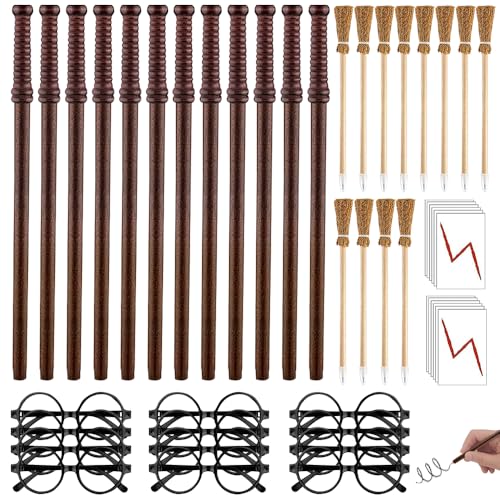 WDKXCN 48 Stück Zauberstab und Hexenbesen Bleistifte Set, Zauberbesen Bleistifte, Zauberer Brille, Blitz Tattoos, Hexenbesen Holzbleistifte für Magischem Thema Cosplay Halloween Deko Hexen Zubehör WDKXCN 48 Stück Zauberstab und Hexenbesen Bleistifte Set, Zauberbesen Bleistifte, Zauberer Brille, Blitz Tattoos, Hexenbesen Holzbleistifte für Magischem Thema Cosplay Halloween Deko Hexen Zubehör von WDKXCN