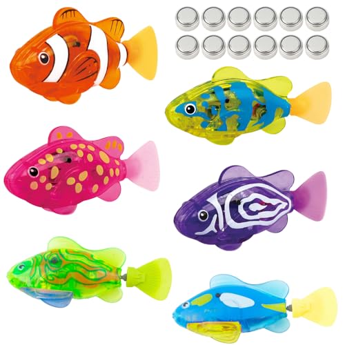 WDKXCN 6 Stück Roboter Fisch, Robo Fish mit 12 Batterien, Robo Fische für Kinder, Schwimmender Fisch mit Leuchtende, Fisch Badewanne Spielzeug Elektrisch, Fisch Spielzeug für Kinder Badewanne WDKXCN 6 Stück Roboter Fisch, Robo Fish mit 12 Batterien, Robo Fische für Kinder, Schwimmender Fisch mit Leuchtende, Fisch Badewanne Spielzeug Elektrisch, Fisch Spielzeug für Kinder Badewanne von WDKXCN
