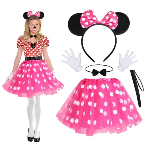 WDKXCN 6er Set Mini Mouse Kostüme Damen, Mini Maus Kostüm Damen, Faschingskostüme Damen, Mini Maus Karneval Kostüm, Perfekt für Faschingskostüme Damen und Halloween Cosplay von WDKXCN