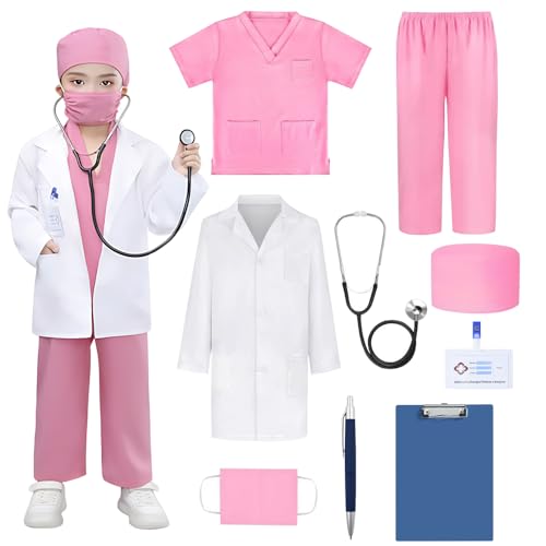 WDKXCN Arztkostüm für Kinder, 9-teiliges Kinder-Krankenschwester-Kostüm-Set mit Peeling-Kostümen, Gesichtsmaske, Stethoskop, Arbeitsabzeichen, Tierarzt-Kostüme, Kinder-Rollenspiel-Halloween-Kostüme WDKXCN Arztkostüm für Kinder, 9-teiliges Kinder-Krankenschwester-Kostüm-Set mit Peeling-Kostümen, Gesichtsmaske, Stethoskop, Arbeitsabzeichen, Tierarzt-Kostüme, Kinder-Rollenspiel-Halloween-Kostüme von WDKXCN