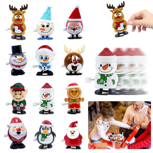 WDKXCN Aufziehspielzeug Weihnachten 12 Stück, Spielzeug Aufziehfigur Weihnachten, Aufziehfiguren Weihnachten, Pinguin Rentier Weihnachtsbaum Schneemann Weihnachtsmann, Geschenk für Baby Kinder von WDKXCN