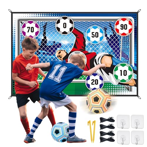 WDKXCN Fußball Spielset für Kinder, Fußball Dart, Fusball Spielzeug für Garten Indoor Outdoor mit 2 Klettfußball, Weich Fußball Spielmatte Set, Klettfußball Geschenke für Kinder ab 3 4 5 6 7-12 Jahre von WDKXCN