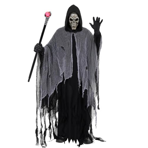 WDKXCN Geister Umhang, Halloween Umhang mit Kapuze, Cape Halloween mit Einem Zepter für Halloween Rollenspiel Karnevalsparty, Geeignet für Männer und Frauen WDKXCN Geister Umhang, Halloween Umhang mit Kapuze, Cape Halloween mit Einem Zepter für Halloween Rollenspiel Karnevalsparty, Geeignet für Männer und Frauen von WDKXCN