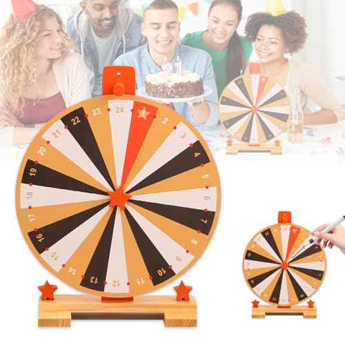 WDKXCN 37 cm Glücksrad Zum Drehen, Glücksrad Spielzeug, 24 Slots, mit Bode und Löschbaren Stift, Glücksrad Zum Selbstgestalten, Glücksrad Holz für Karnevalspartys Wortspiele, Halloween, Weihnachten von WDKXCN