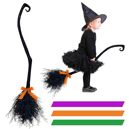 WDKXCN Halloween Hexenbesen, Neue Hexenbesen mit Bändern, Hexe fliegender Besenstiel, Halloween Dekorationen, Hexe magischer Besen für Kinder, Halloween Deko Outdoor von WDKXCN