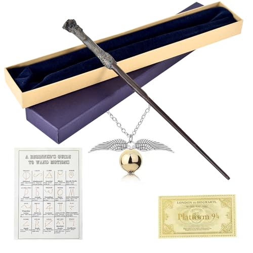 WDKXCN Harry Zauberstab, Harry P-Otter Zauberstab aus Stahlkern und Harz, 35CM Zauberstab HPotter in Geschenkbox mit Zauberspruch-Karte, Halskette und Stationsticket von WDKXCN