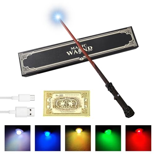 WDKXCN Harry Zauberstab, Zauberstab Harry P-Otter mit 5 Farben Licht, Harry Zauberstab, HPotter Zauberstab Magic Stab in Geschenkbox mit Stationsticket und USB Kabel von WDKXCN