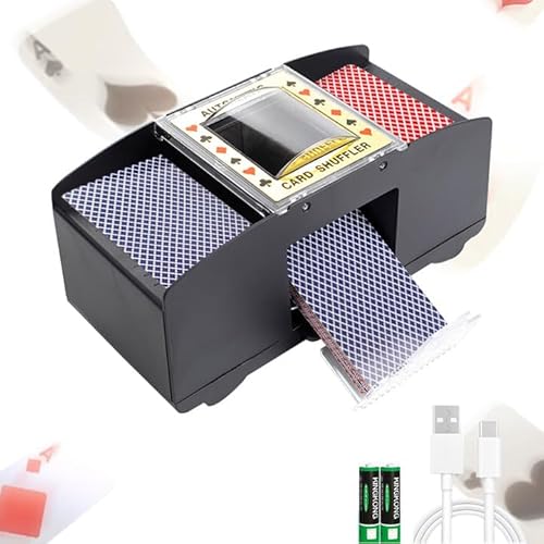 Kartenmischmaschine Elektrische, WDKXCN Automatischer Mischmaschine Karten, USB und Batteriebetrieben Kartenmischer Elektrisch, 1-4 Deck Kartenmischmaschine für Texas Hold'em, Home Card Games von WDKXCN