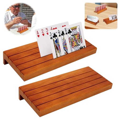 WDKXCN Kinder Kartenhalter, 2 Stück Kartenhalter Spielkarten, Kartenständer Holz für Spielkarten, Spielkartenhalter mit 4 Filzstreifen Unterstützung Beim, Karten Ständer für Senioren Kinder Behinderte von WDKXCN