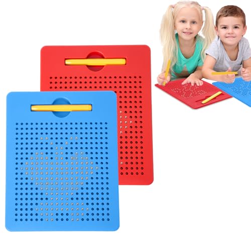 WDKXCN Magnetische Zeichentafel, 2 Stück Zaubertafel Kinder ab 2 Jahre, Pädagogisches Magnetische Maltafel, Malbrett Kinder Wegwischen mit Kugeln und Stift für Kritzel Entspannen (Rot, Blau) von WDKXCN