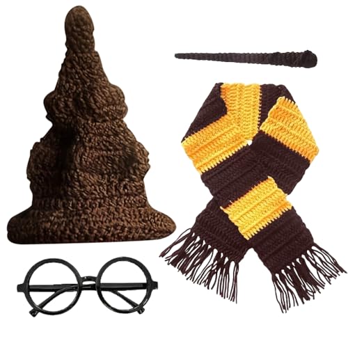WDKXCN Neugeborenen Fotografie Requisiten, 4 Stück Halloween Kostüm Baby Set, Baby Fotoshooting mit Zauberer Hut, Schal, Zauberstab, Brille Rahmen, Outfit für Neugeborenen-Fotografie Halloween Party WDKXCN Neugeborenen Fotografie Requisiten, 4 Stück Halloween Kostüm Baby Set, Baby Fotoshooting mit Zauberer Hut, Schal, Zauberstab, Brille Rahmen, Outfit für Neugeborenen-Fotografie Halloween Party von WDKXCN