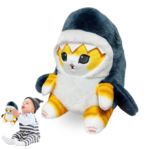 WDKXCN Plüschtier Katze, 20 cm Katzen Kuscheltier, Hai Kuscheltier, Shark Plush, Kuscheltier Shark Katze, Katze im Hai Kostüm Plüschtier, Katze Stofftier für Kinder Mädchen Jungen Kissen Puppe von WDKXCN