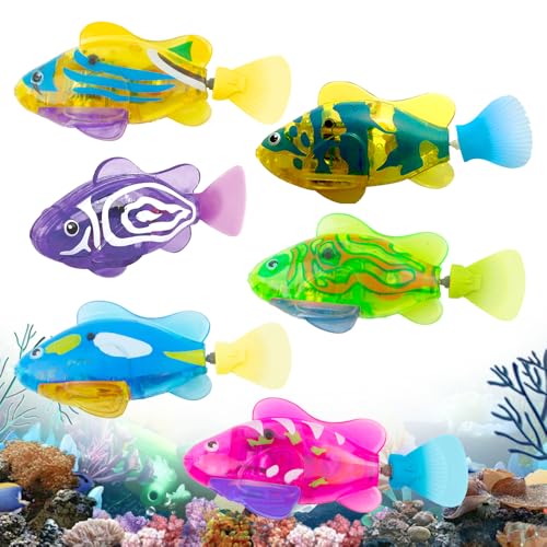 WDKXCN Robo Fish, 6 Stück Robo Fisch, Elektrische Fische mit Leuchtende, Roboter Fisch mit 2 Batterien, Robofisch Badewanne Spielzeug, Wiederverwendbare Schwimmende Fische für Kinder Haustiere von WDKXCN