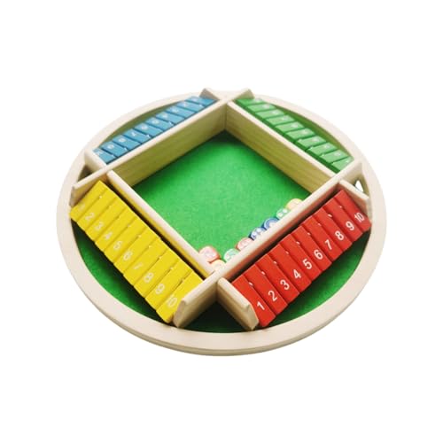 WDMJxar Shut The Box Spiel, 4-seitiges Holzbrettspiel für 2–4 Spieler, für Erwachsene und Kinder, Reisespiele Erwachsene Traditionelle Kneipenspiele mit den Zahlen 1–10 (Rund, bunt) von WDMJxar