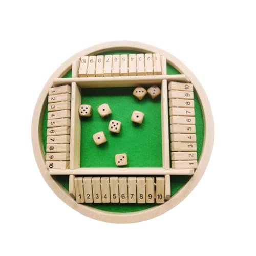 WDMJxar Shut The Box Spiel, 4-seitiges Holzbrettspiel für 2–4 Spieler, für Erwachsene und Kinder, Reisespiele Erwachsene Traditionelle Kneipenspiele mit den Zahlen 1–10 (Rund, grün) von WDMJxar