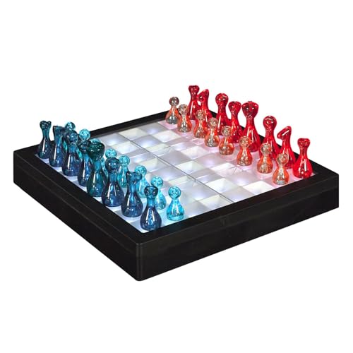 LED-Schachbrett – Beleuchtetes strategisches Brettspiel – Moderne, glasklare Schachfiguren – Perfekt für Abendspiele und Geschenke von WDMT